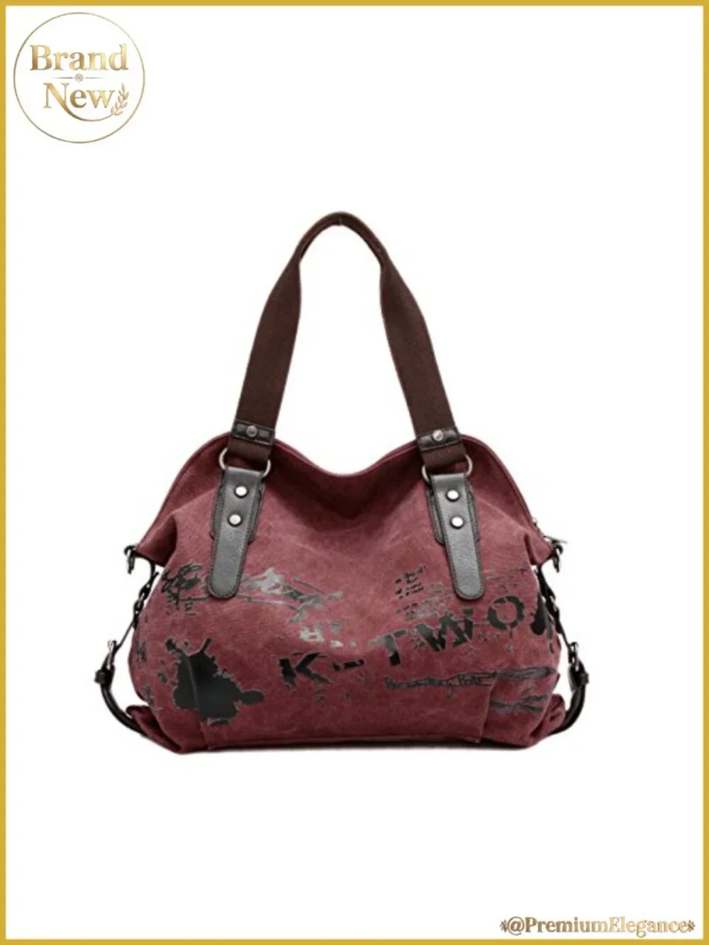 Canvas Vegan Leather Hobo Shoulder Tote with Adjustable Strap, Zip Pockets